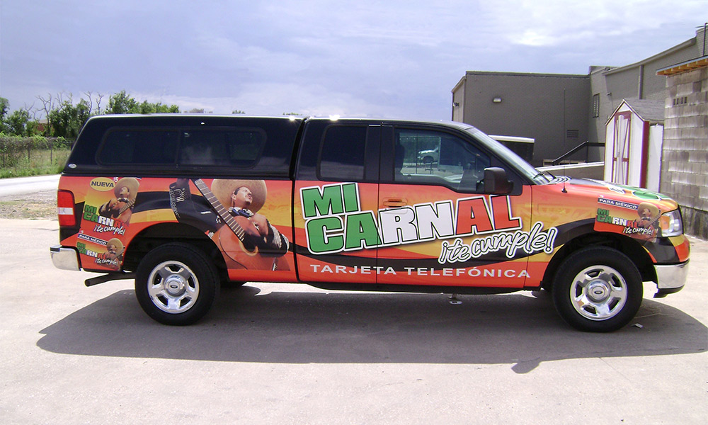 black truck with mexican mariachi style wrap installed dallas tx