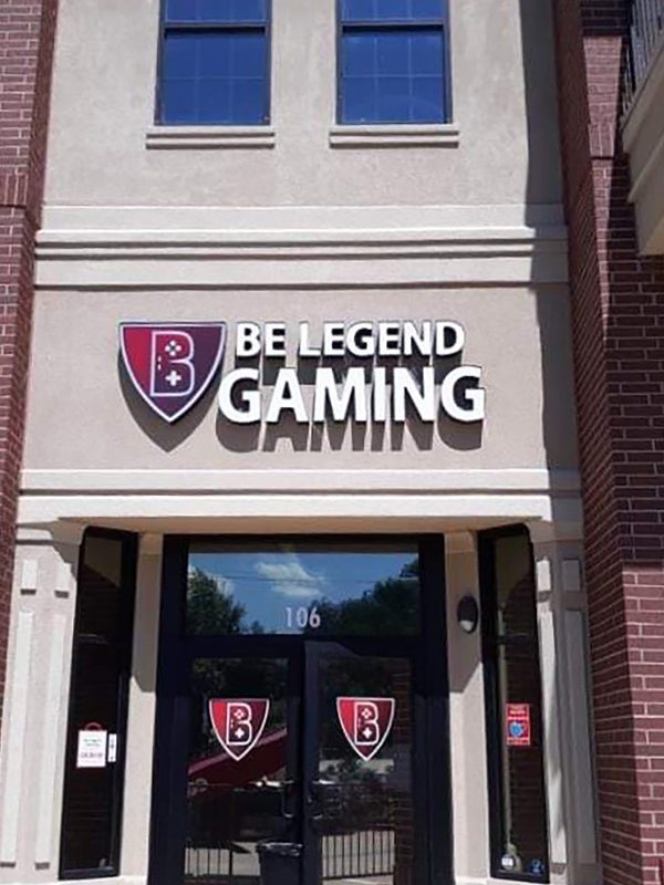 gaming store 3d sign installed at facade dallas tx